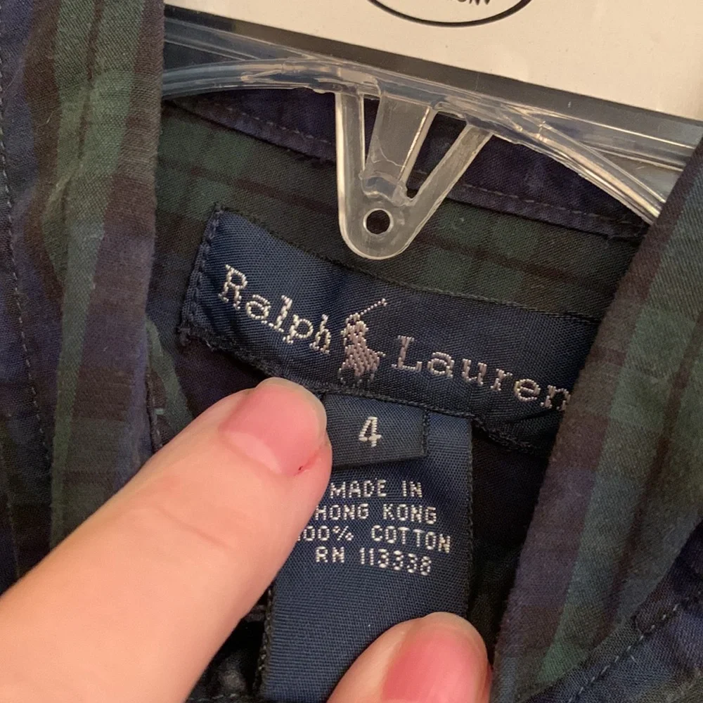 Ralph Lauren Polo pony boy’s size 4 plaid navy green black button down shirt